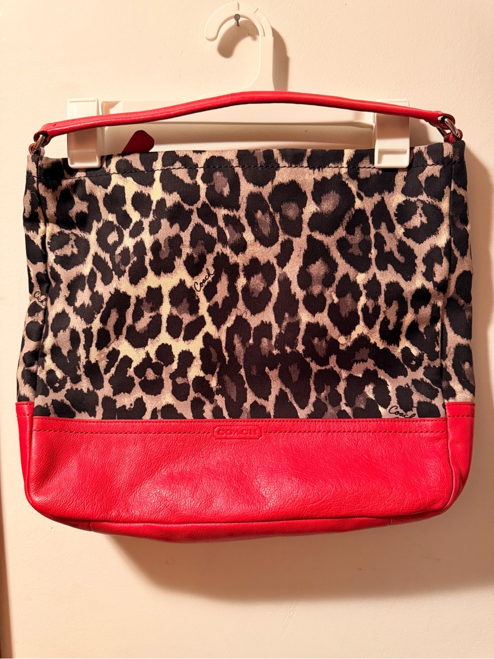 Coach Bag F23266 Cheetah Print With Red Accents